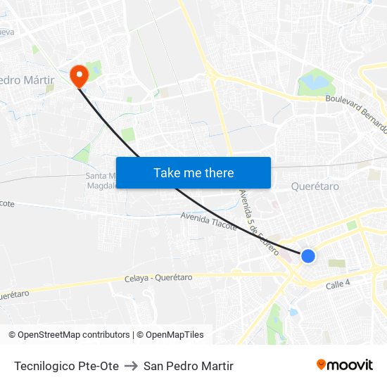 Tecnilogico Pte-Ote to San Pedro Martir map