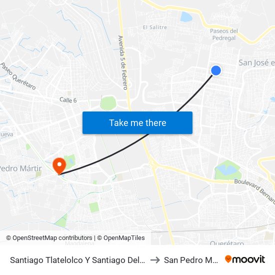 Santiago Tlatelolco Y Santiago Del Oeste to San Pedro Martir map