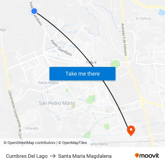 Cumbres Del Lago to Santa María Magdalena map