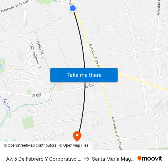 Av. 5 De Febrero Y Corporativo Santander to Santa María Magdalena map
