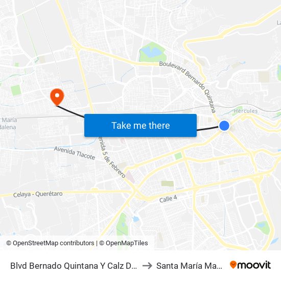 Blvd Bernado Quintana Y Calz De Los Arcos to Santa María Magdalena map