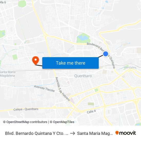 Blvd. Bernardo Quintana Y Cto. Jardín Sur to Santa María Magdalena map