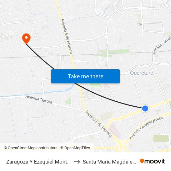 Zaragoza Y Ezequiel Montes to Santa María Magdalena map