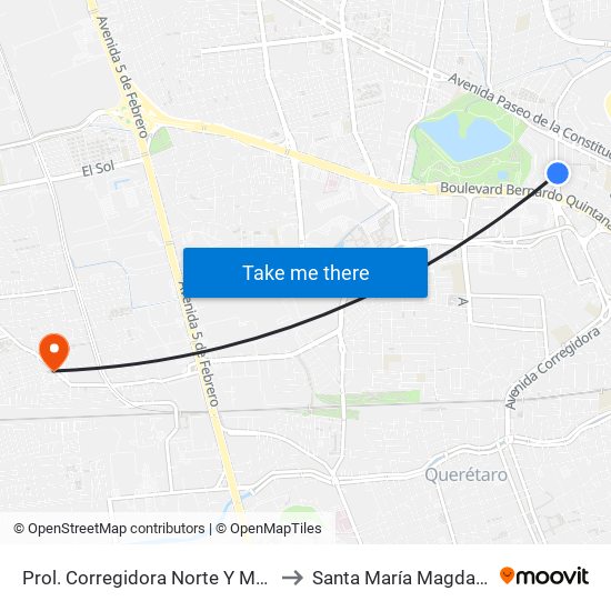 Prol. Corregidora Norte Y Morera to Santa María Magdalena map