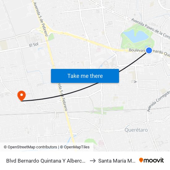 Blvd Bernardo Quintana Y Alberca Queretaro 2000 to Santa María Magdalena map