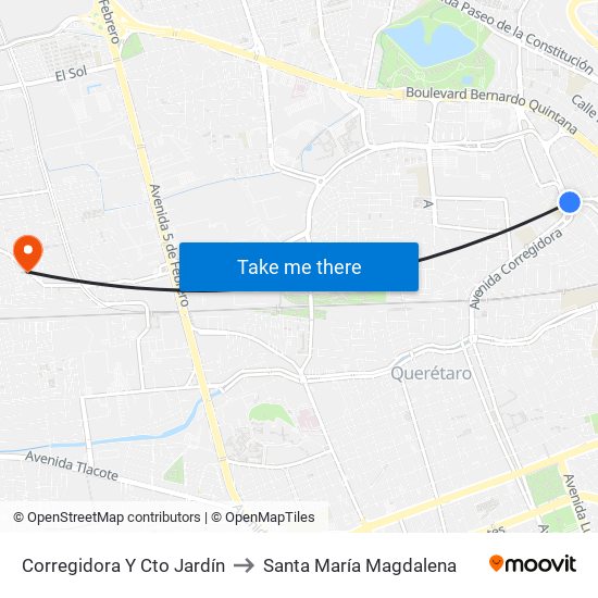 Corregidora Y Cto Jardín to Santa María Magdalena map