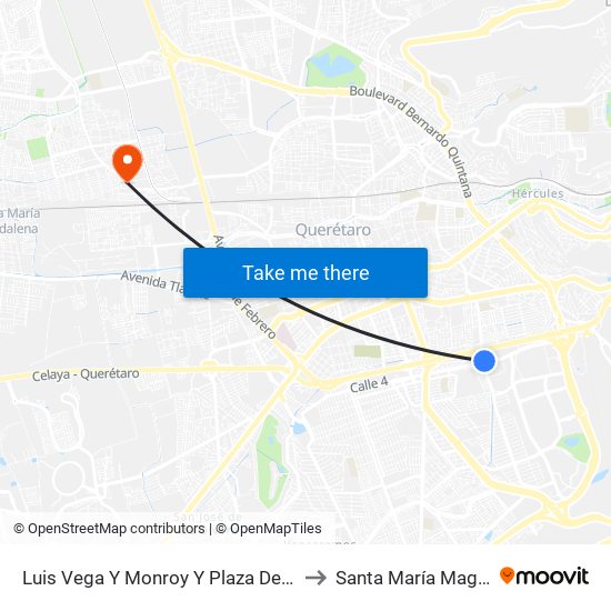 Luis Vega Y Monroy Y Plaza Del Cimatario to Santa María Magdalena map