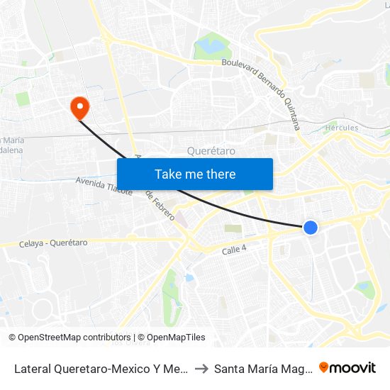 Lateral Queretaro-Mexico Y Mega Estadio to Santa María Magdalena map