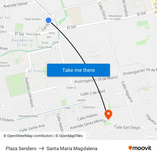 Plaza Sendero to Santa María Magdalena map