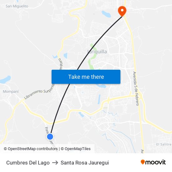 Cumbres Del Lago to Santa Rosa Jauregui map