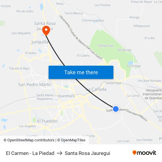 El Carmen - La Piedad to Santa Rosa Jauregui map