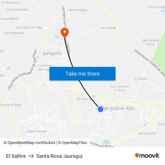 El Salitre to Santa Rosa Jauregui map