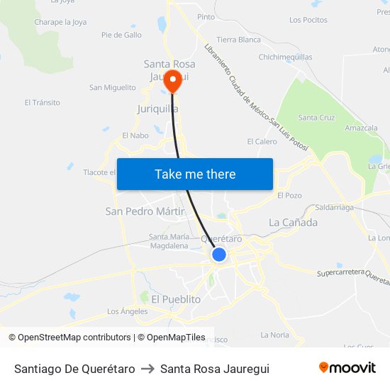 Santiago De Querétaro to Santa Rosa Jauregui map