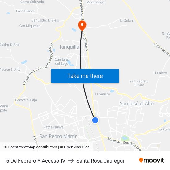 5 De Febrero Y Acceso IV to Santa Rosa Jauregui map