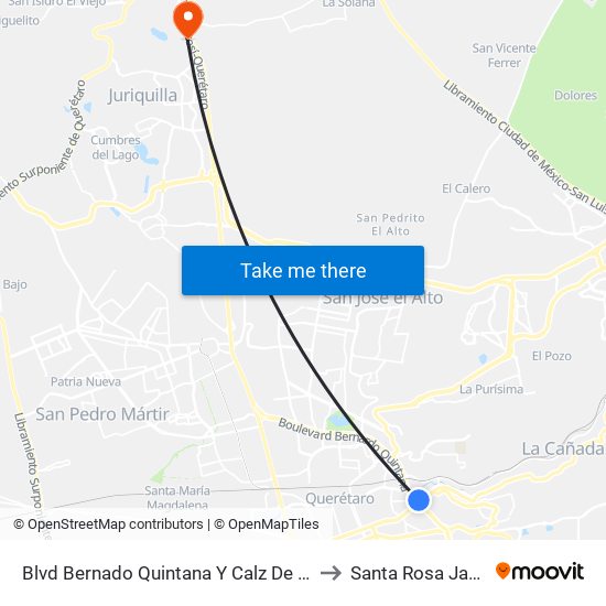 Blvd Bernado Quintana Y Calz De Los Arcos to Santa Rosa Jauregui map