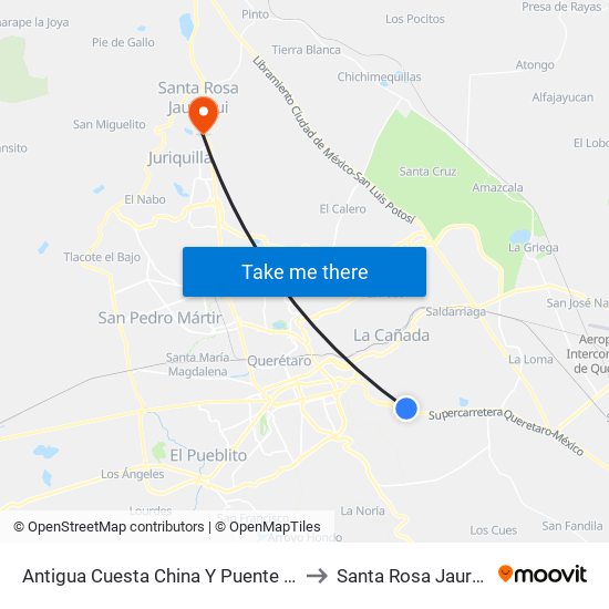 Antigua Cuesta China Y Puente Conin to Santa Rosa Jauregui map