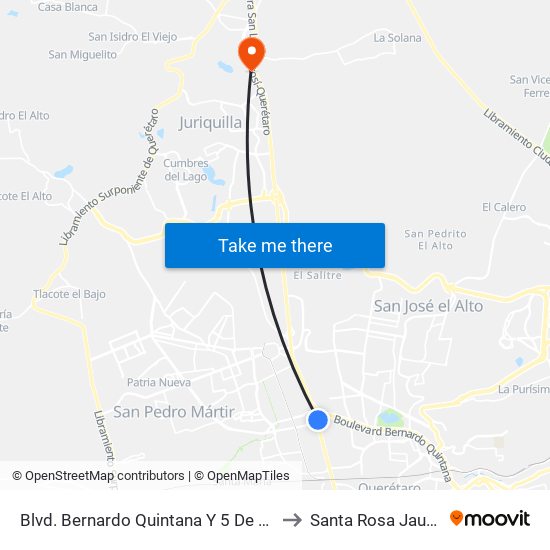 Blvd. Bernardo Quintana Y 5 De Febrero to Santa Rosa Jauregui map