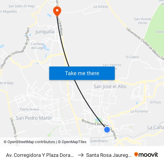 Av. Corregidora Y Plaza Dorada to Santa Rosa Jauregui map