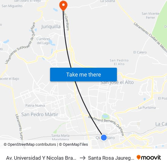 Av. Universidad Y Nicolas Bravo to Santa Rosa Jauregui map