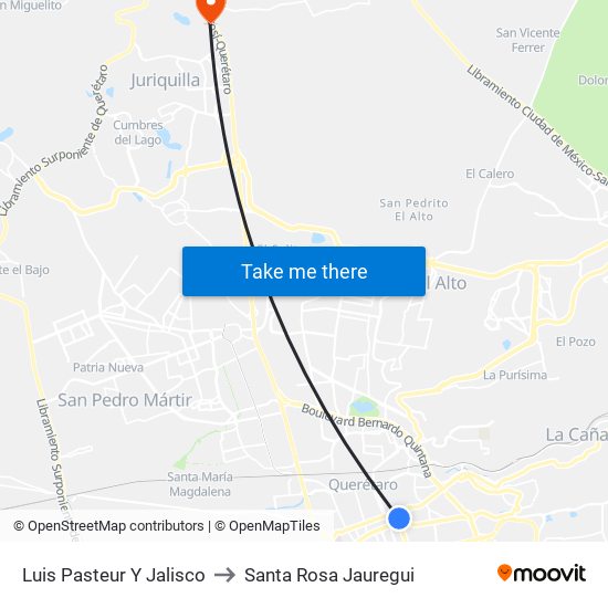 Luis Pasteur Y Jalisco to Santa Rosa Jauregui map