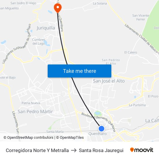 Corregidora Norte Y Metralla to Santa Rosa Jauregui map