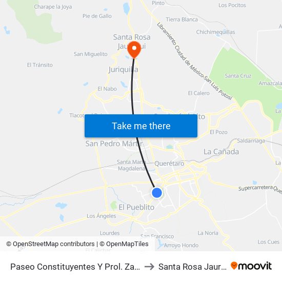 Paseo Constituyentes Y Prol. Zaragoza to Santa Rosa Jauregui map