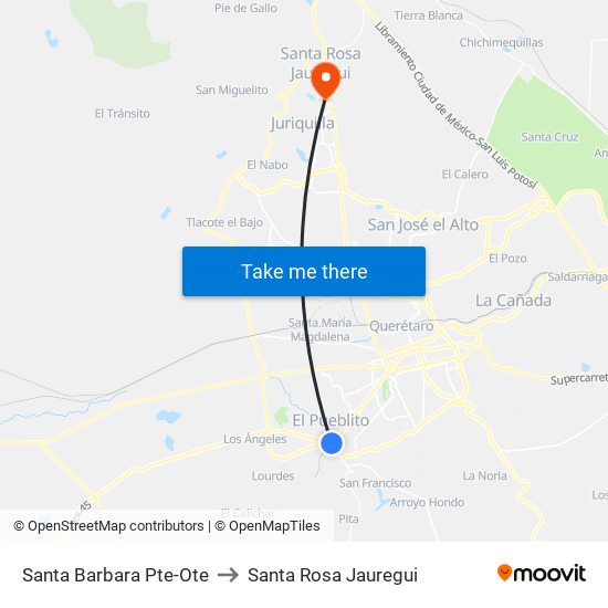 Santa Barbara Pte-Ote to Santa Rosa Jauregui map