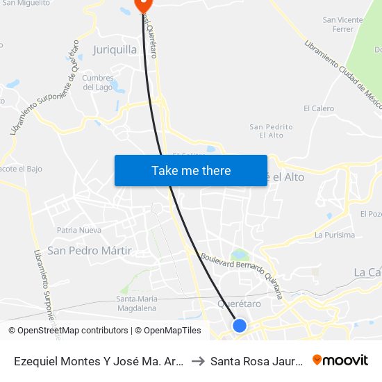 Ezequiel Montes Y José Ma. Arteaga to Santa Rosa Jauregui map