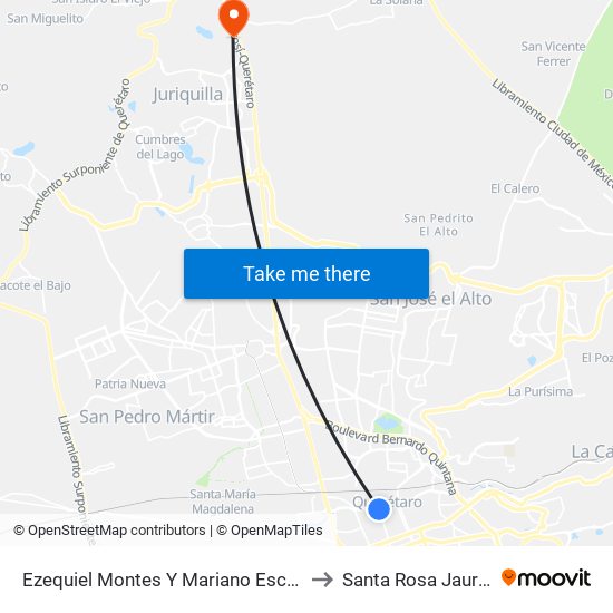 Ezequiel Montes Y Mariano Escobedo to Santa Rosa Jauregui map