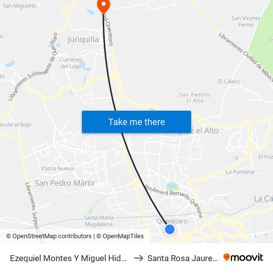 Ezequiel Montes Y Miguel Hidalgo to Santa Rosa Jauregui map