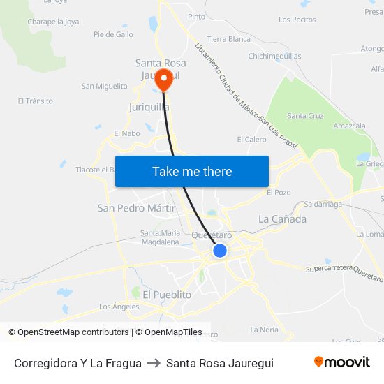 Corregidora Y La Fragua to Santa Rosa Jauregui map
