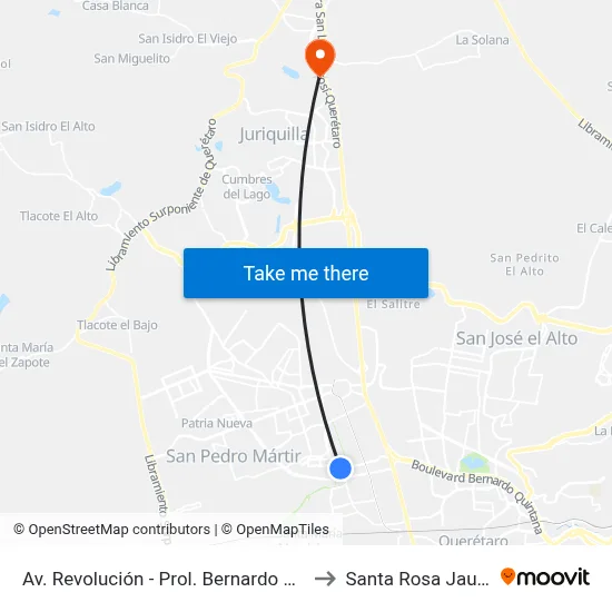 Av. Revolución - Prol. Bernardo Quintana to Santa Rosa Jauregui map