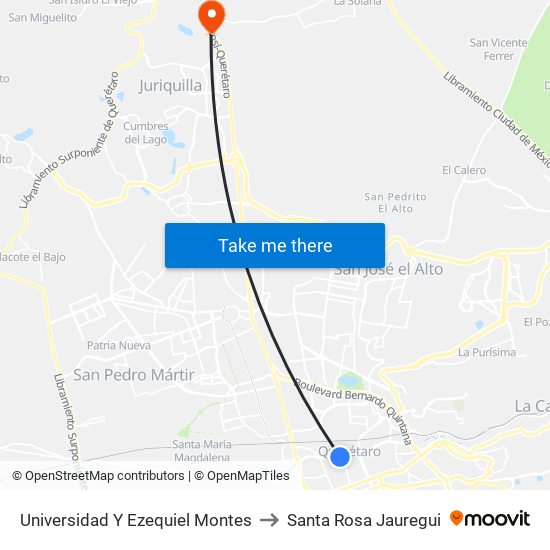 Universidad Y Ezequiel Montes to Santa Rosa Jauregui map