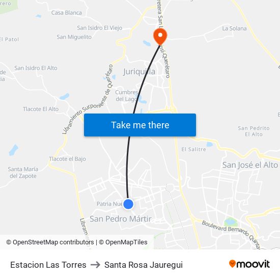 Estacion Las Torres to Santa Rosa Jauregui map