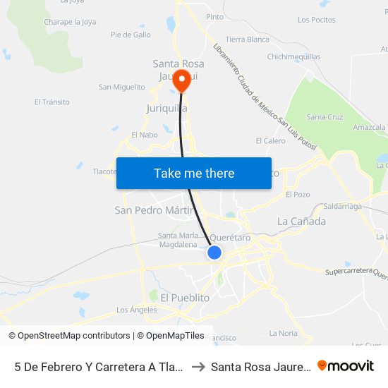 5 De Febrero Y Carretera A Tlacote to Santa Rosa Jauregui map