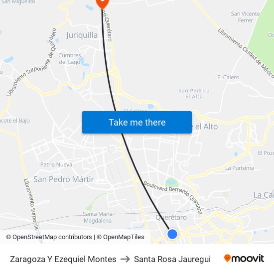 Zaragoza Y Ezequiel Montes to Santa Rosa Jauregui map