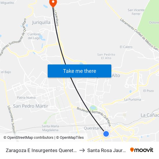 Zaragoza E Insurgentes Queretanos to Santa Rosa Jauregui map