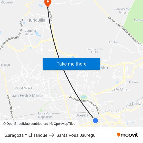 Zaragoza Y El Tanque to Santa Rosa Jauregui map