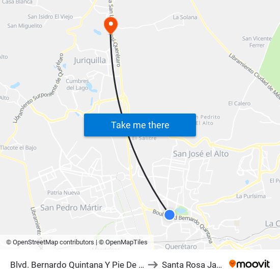 Blvd. Bernardo Quintana Y Pie De La Cuesta to Santa Rosa Jauregui map