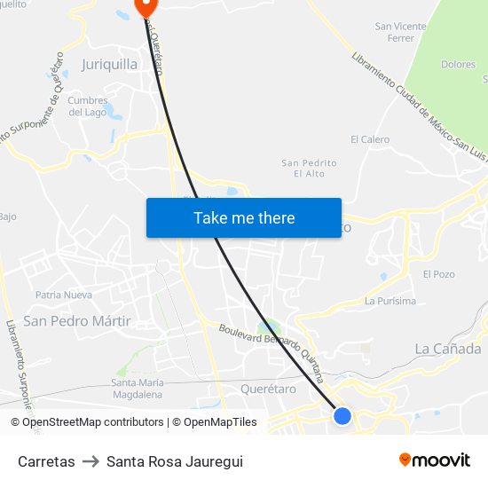 Carretas to Santa Rosa Jauregui map