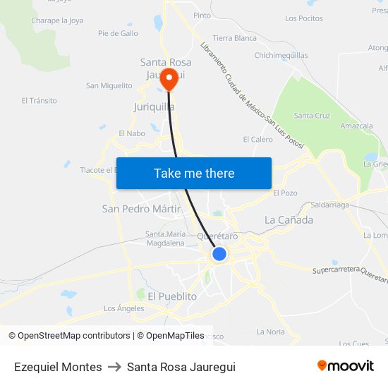 Ezequiel Montes to Santa Rosa Jauregui map