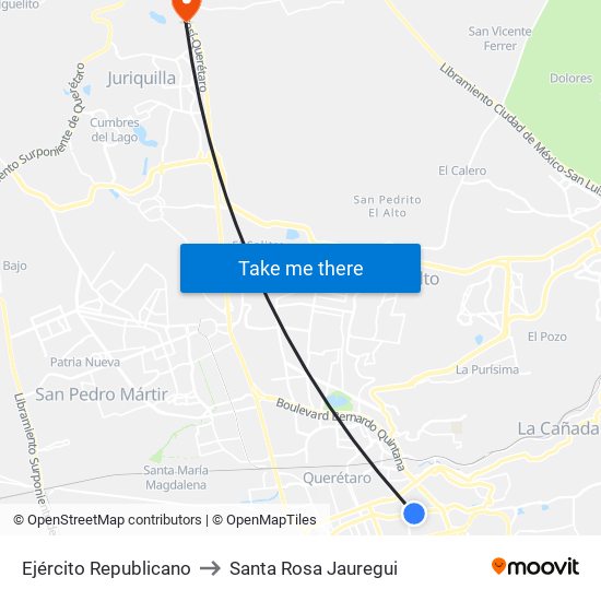 Ejército Republicano to Santa Rosa Jauregui map