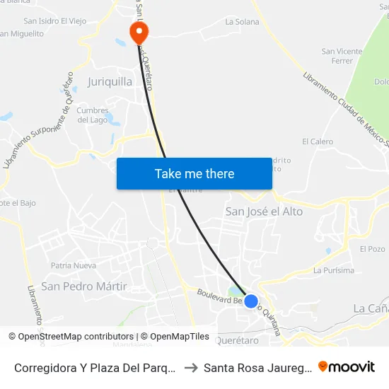 Corregidora Y Plaza Del Parque to Santa Rosa Jauregui map