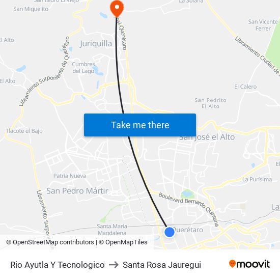 Rio Ayutla Y Tecnologico to Santa Rosa Jauregui map
