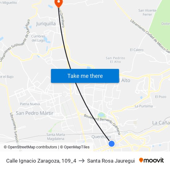 Calle Ignacio Zaragoza, 109_4 to Santa Rosa Jauregui map