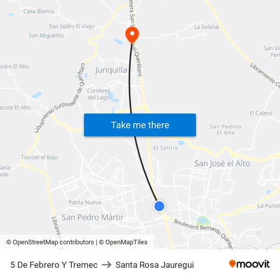 5 De Febrero Y Tremec to Santa Rosa Jauregui map