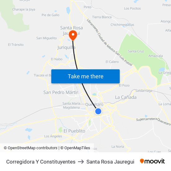 Corregidora Y Constituyentes to Santa Rosa Jauregui map