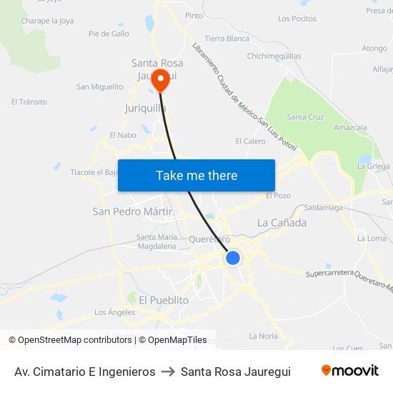 Av. Cimatario E Ingenieros to Santa Rosa Jauregui map
