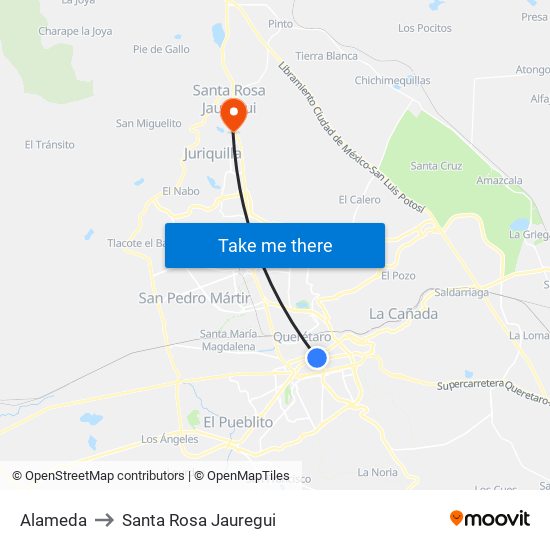 Alameda to Santa Rosa Jauregui map