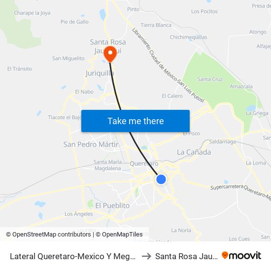 Lateral Queretaro-Mexico Y Mega Estadio to Santa Rosa Jauregui map